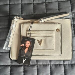 Vanessa Williams Cream Wristlet Clutch with Gold V Accent NWT